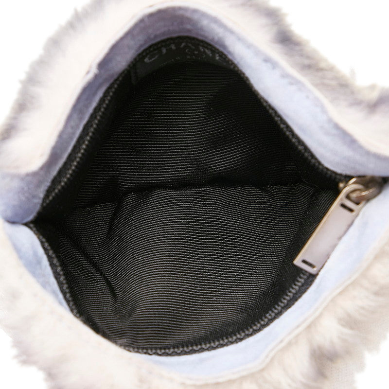 Chanel Coco Mark Handbag Tote Bag Grey Rabbit Fur Suede Women&#39;s