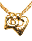 Chanel Vintage Cocomark Double Heart Necklace Gold Ladies