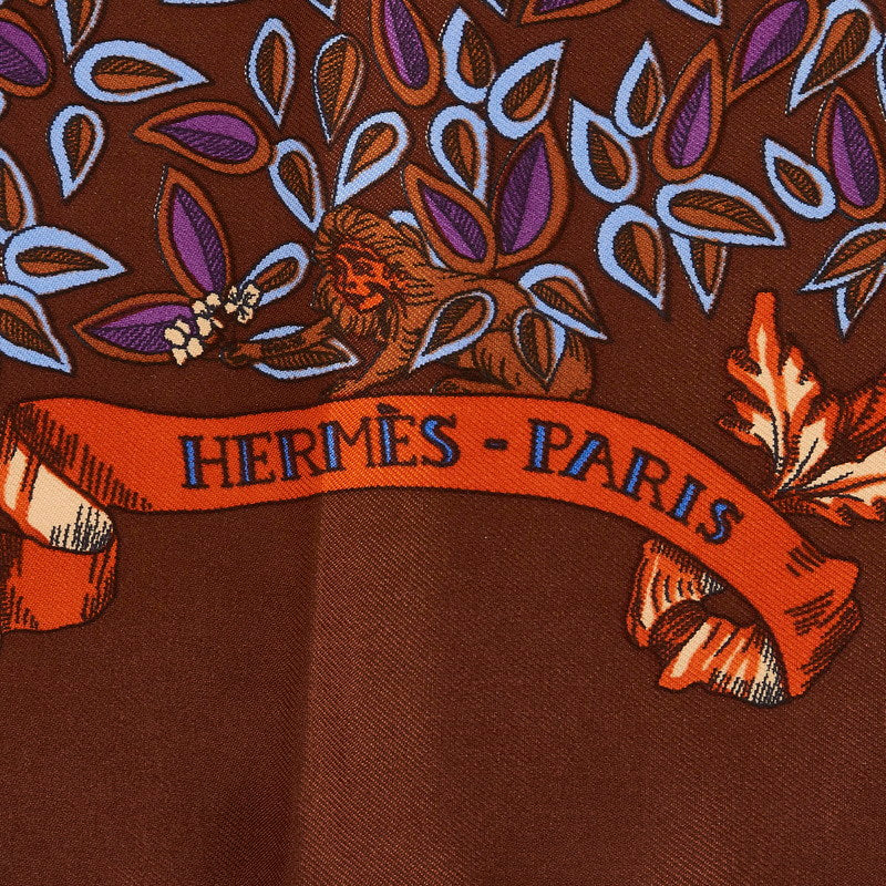 Hermes Carré 90 Le Paradis du Roy King's Paradise 圍巾 棕色藍色多色真絲女士 Hermes