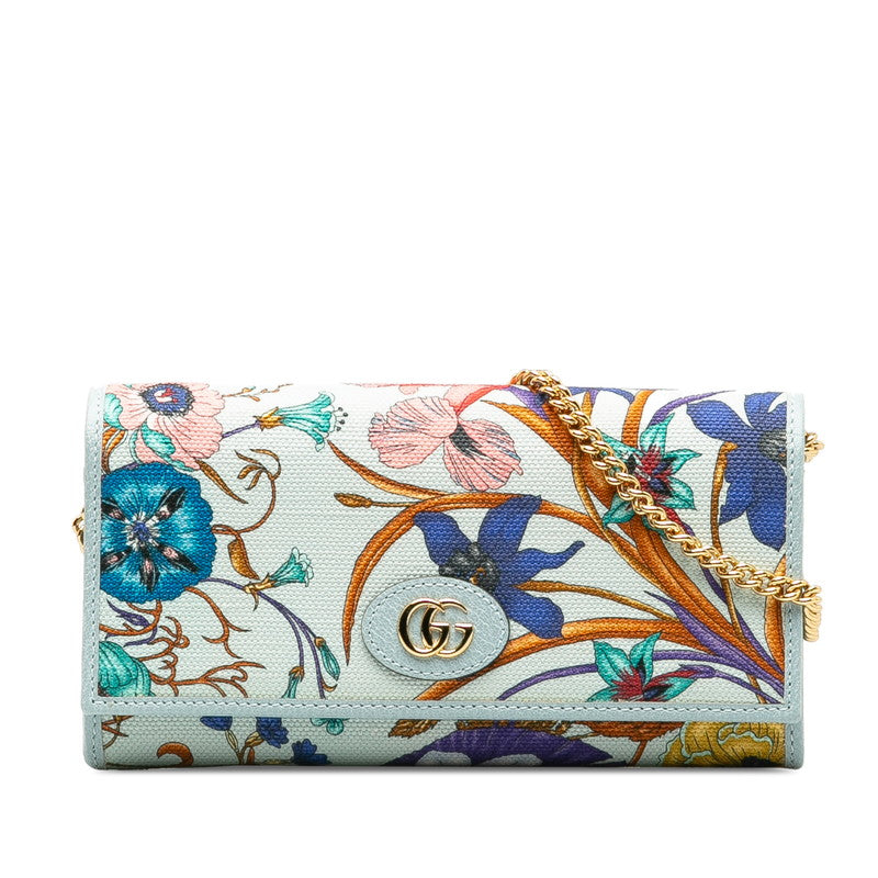 Gucci GG Marmont Flower Print Flower Flower Chain S Wallet 577343 Light Blue Multicolor Canvas Leather  Gucci Gucci