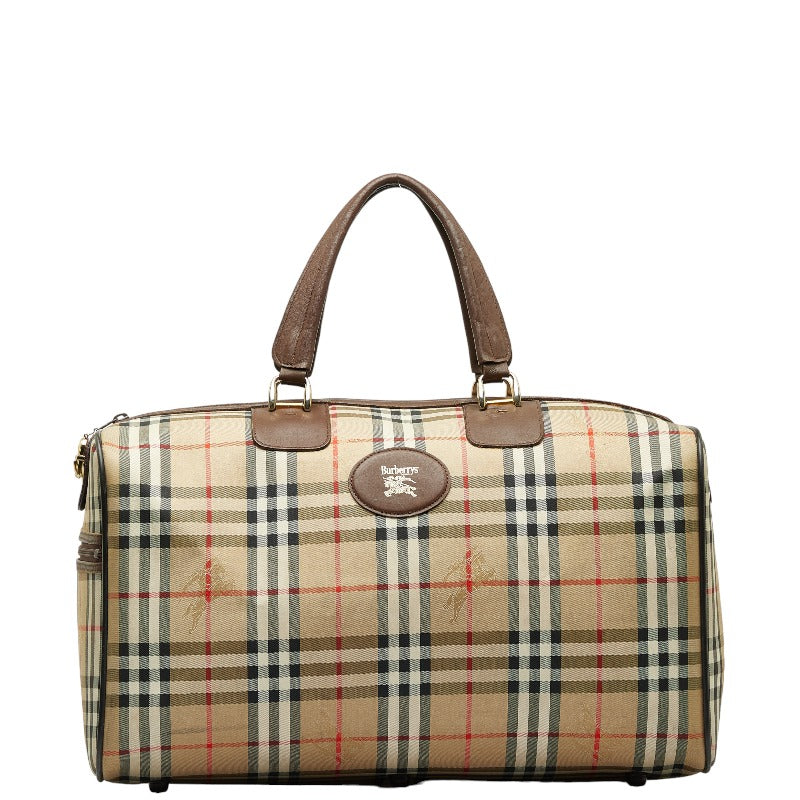 Burberry  Check  Boston Bag Travel Bag Brown Beige Canvas Leather  BURBERRY