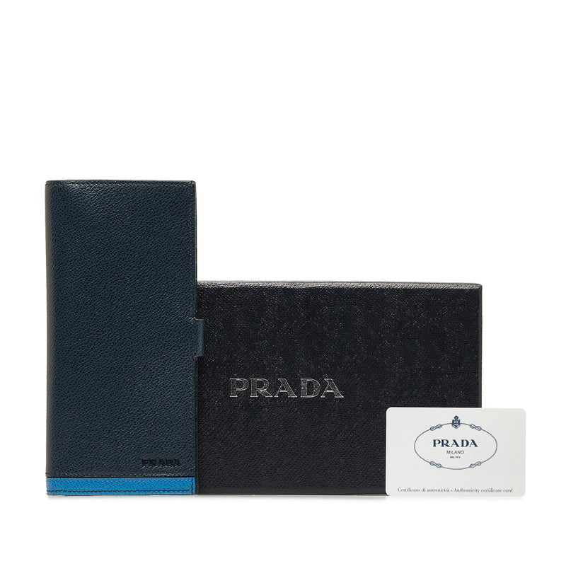 Prada Long Wallet 2MV015 Blue Leather Men Prada