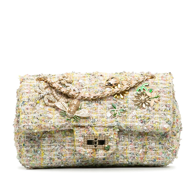 CHANEL 2.55 Flap Chain Shoulder Bag in Tweed Multicolor Insects Pattern