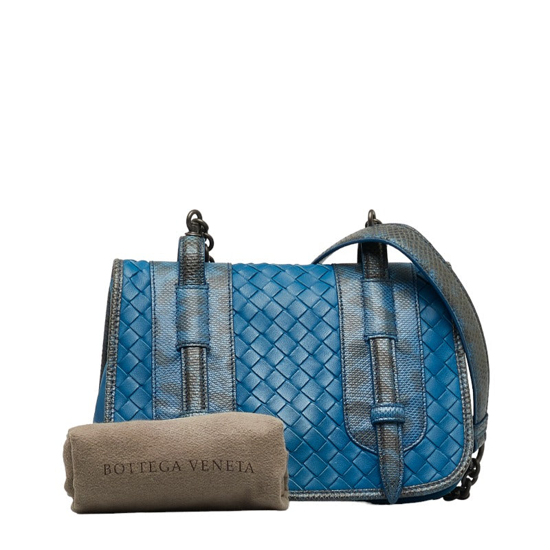 Bottega Veneta Crossbody Side Bag Chain Blue Leather Ladies