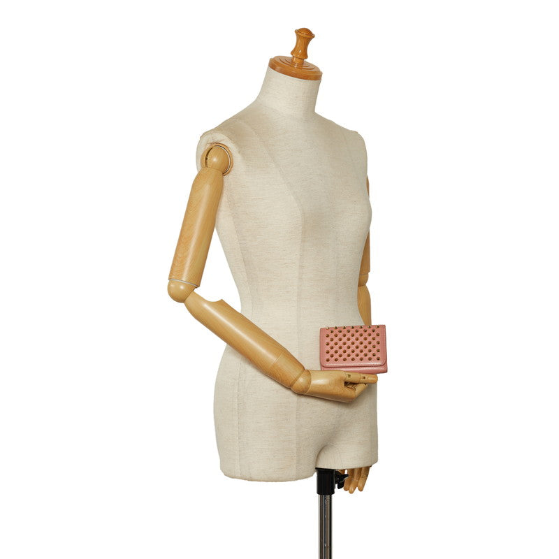 Christian Bhutan Spike Stands Macaron Long Wallet Pink Gold Leather Ladies Christian Louboutin