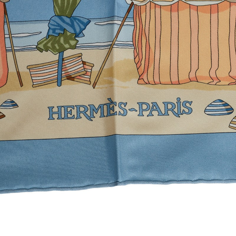 Hermes Carré 90 CHARMES DES PLAGES NORMANDES Charme  the Nonermandy Coast SCalf Light Blue Multicolor Silk  Hermes