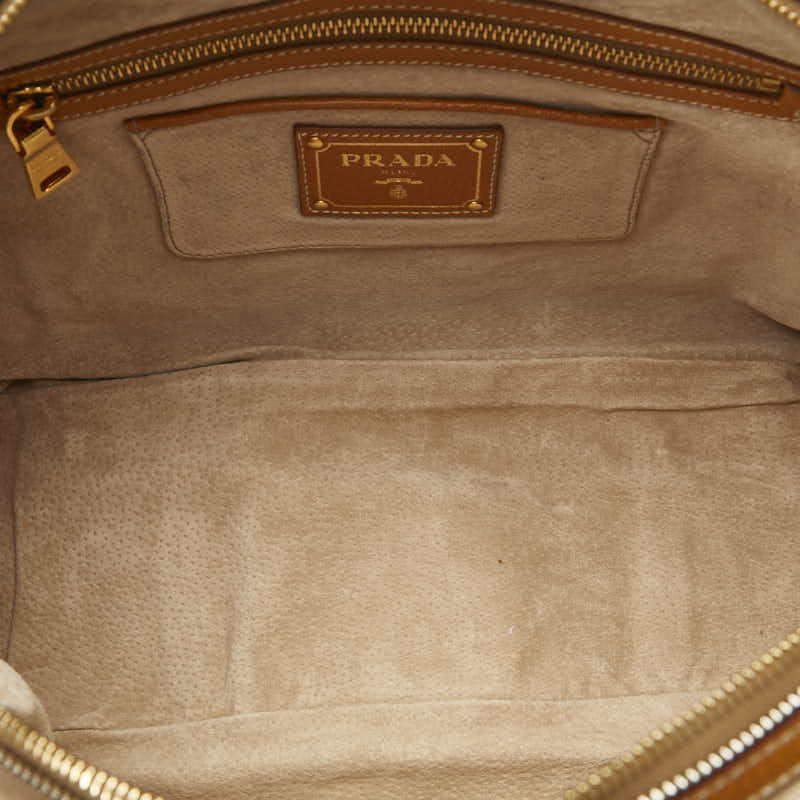 PRADA Shoulder Bag in Beige Canvas Leather BT0433