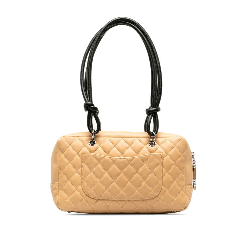 Chanel Cambon Cocomark Bowling Bag Handbag Mini Boston Bag Beige Leather  CHANEL