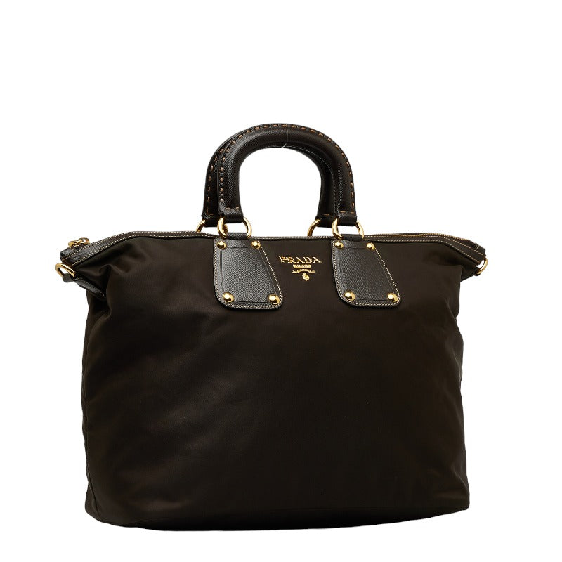 Prada Sapphiano Handbag 2WAY BN2001 Brown Nylon Leather Ladies Prada