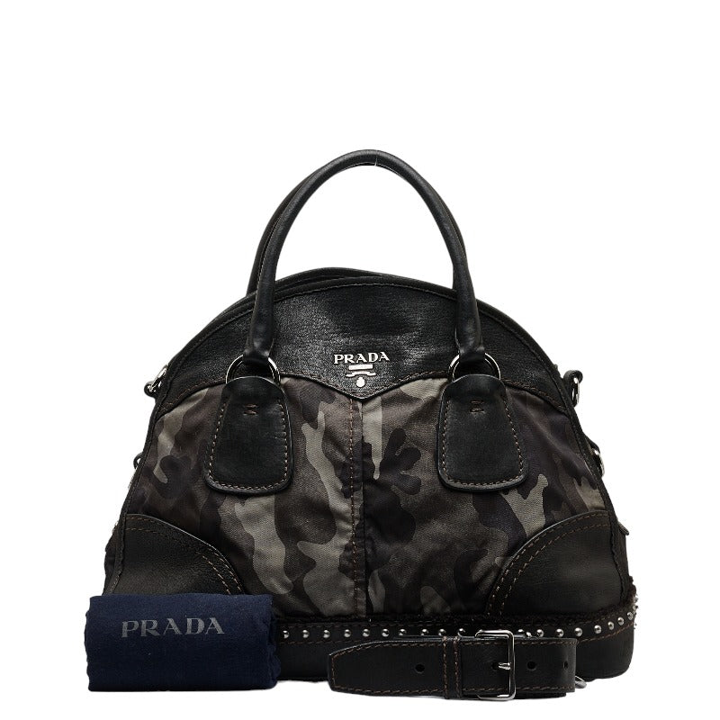 PRADA Tote Handbag in Nylon Leather Khaki Camo BL0688