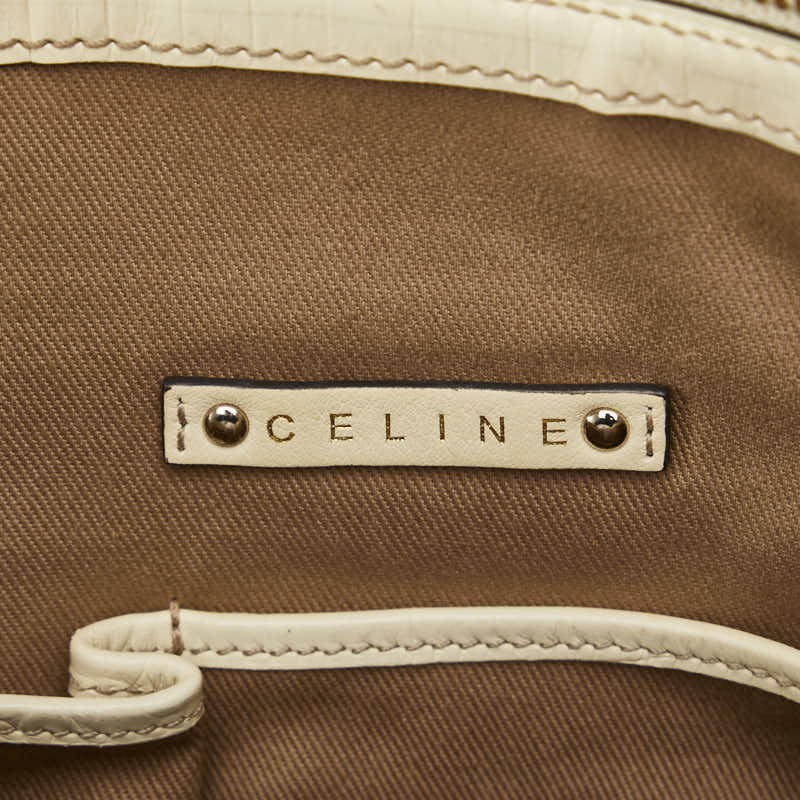 Celine Macadame Handbags Mini Boston Bag Beige White Canvas Leather  Celine