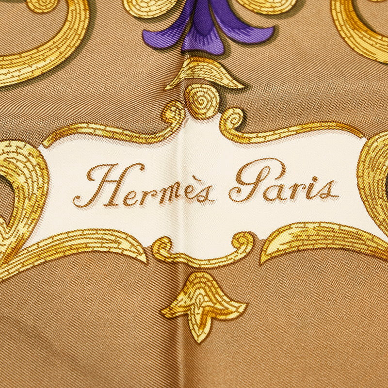 Hermes Carré 90 Cheval Turc Turkish Horse carf Karki Green Pearl Multicolor Silk  Hermes