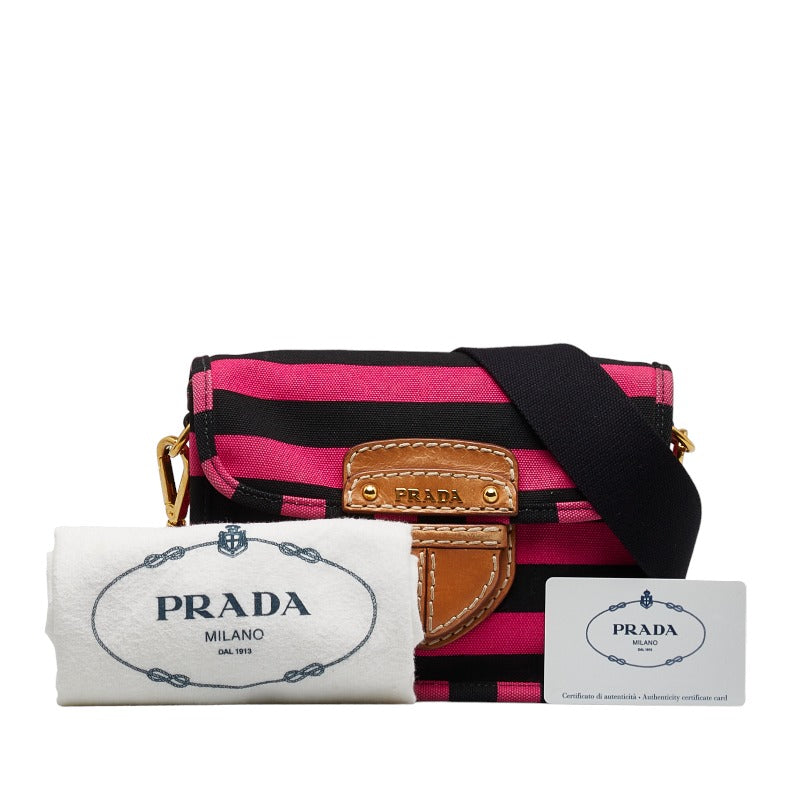 Prada 粉色帆布條紋斜挎包 BT0785