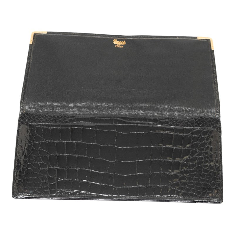 Gucci Long Wallet Leather Black Gold Men&#39;s