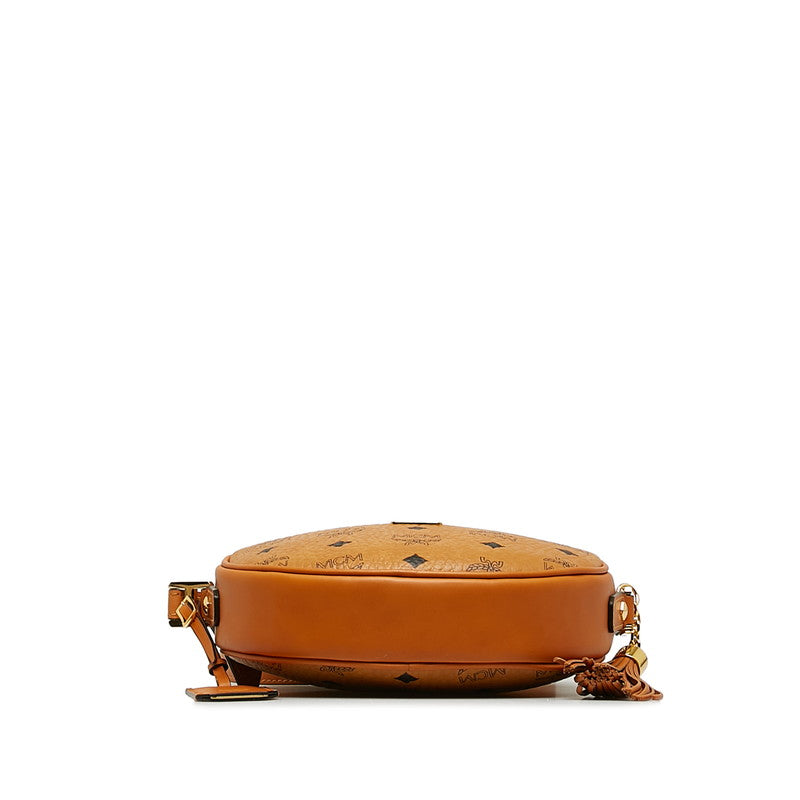 MCM Mini Shoulder Bag Round in Visetos Brown Leather