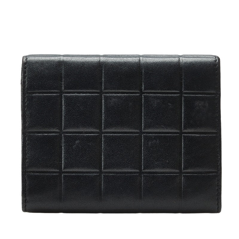 Chanel Chocolate Bar Three Folded Wallet Black Leather Lady Chanel