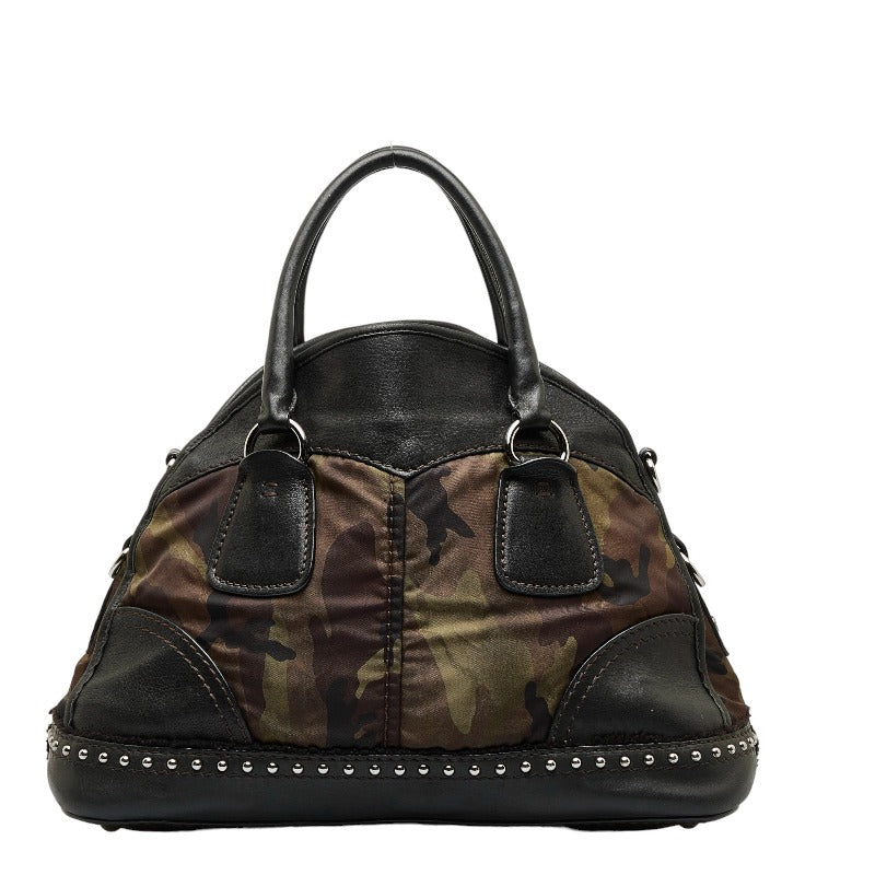 PRADA Oval Handbag in Nylon/Leather Brown Camo BL0688