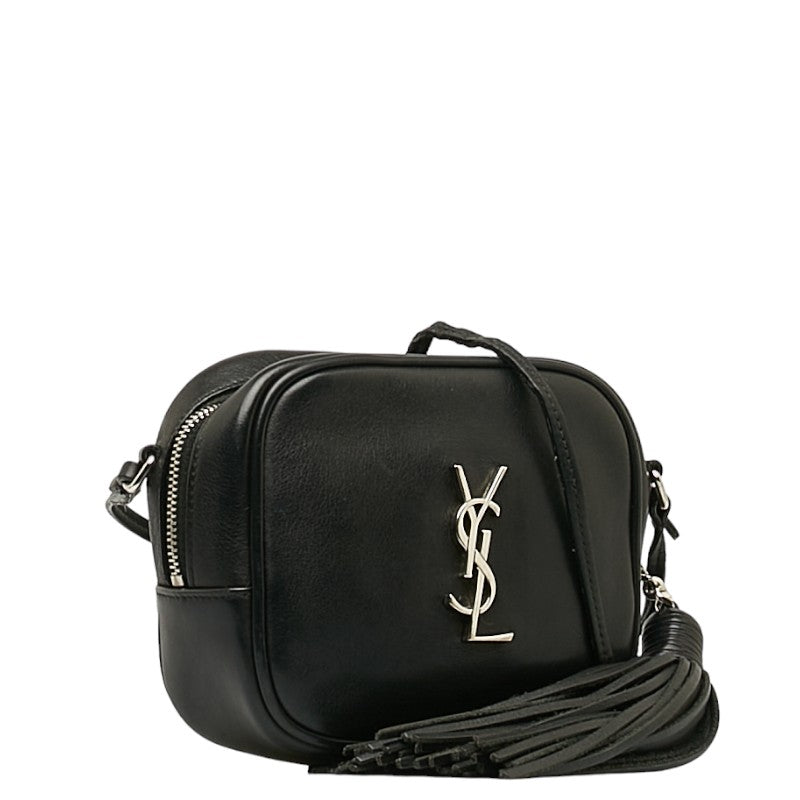 Saint Laurent Logo Blog Bag Fringe Tassel Sloping Shoulder Bag Black Leather  Saint Laurent