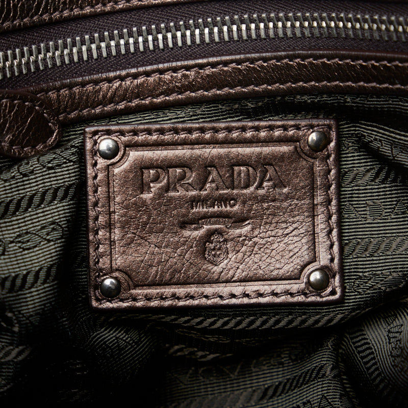 PRADA Tote Shoulder Bag BR3901 Leather Bronze Brown Ladies