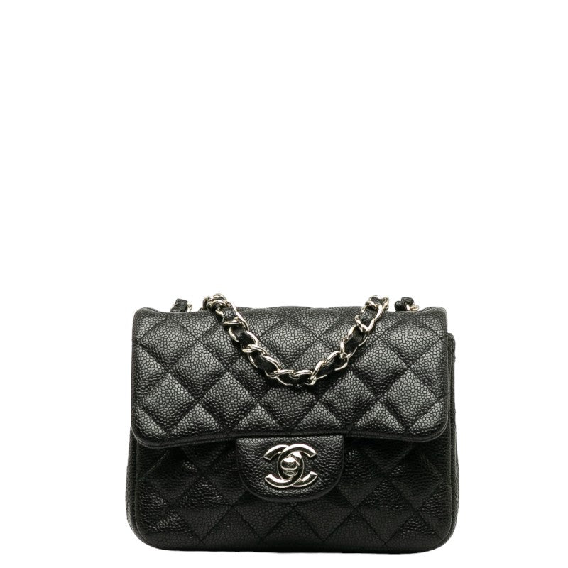 Chanel Mini Mattress Chain houlder Bag Black Silver Caviar S  Chanel