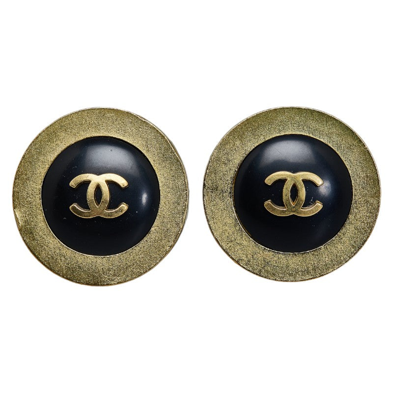 Chanel Coco Round Earring Gold Black   Chanel