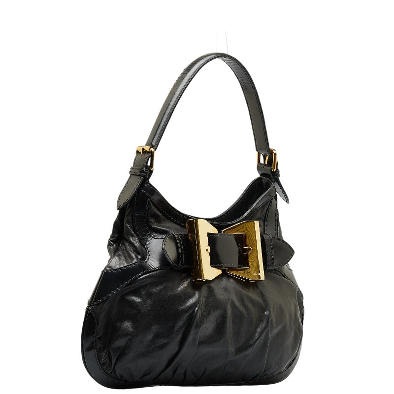 Gucci Queen Hobo Ribbon Gold  One-Shoulder Bag 189885 Black Leather Ladies Gucci