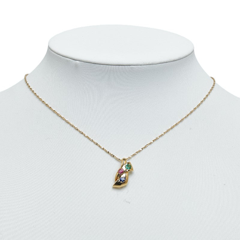 K18YG Yellow Gold Emerald 0.20ct Ru 0.17ct Sapphire 0.20ct Verite Necklaces