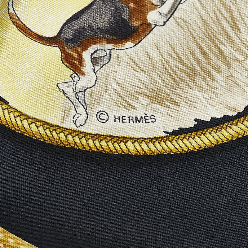 Hermes Carré 90 LE LAISSER COURRE Dog Shirt Black Multicolor Silk  Hermes