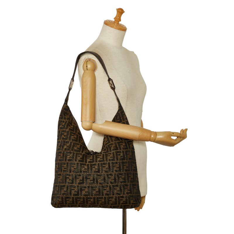 Fendi Zuka One-Shoulder Bag Brown Canvas Leather  Fendi