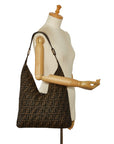 Fendi Zuka One-Shoulder Bag Brown Canvas Leather  Fendi
