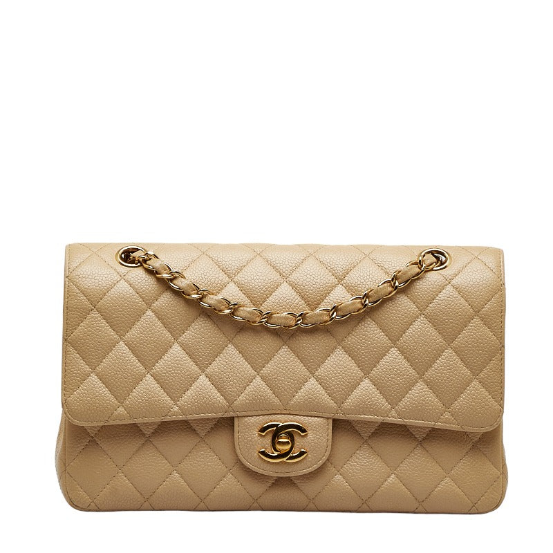 Chanel Matrases 25 Double Flat Chain houlder Bag Beige Caviar S  Chanel