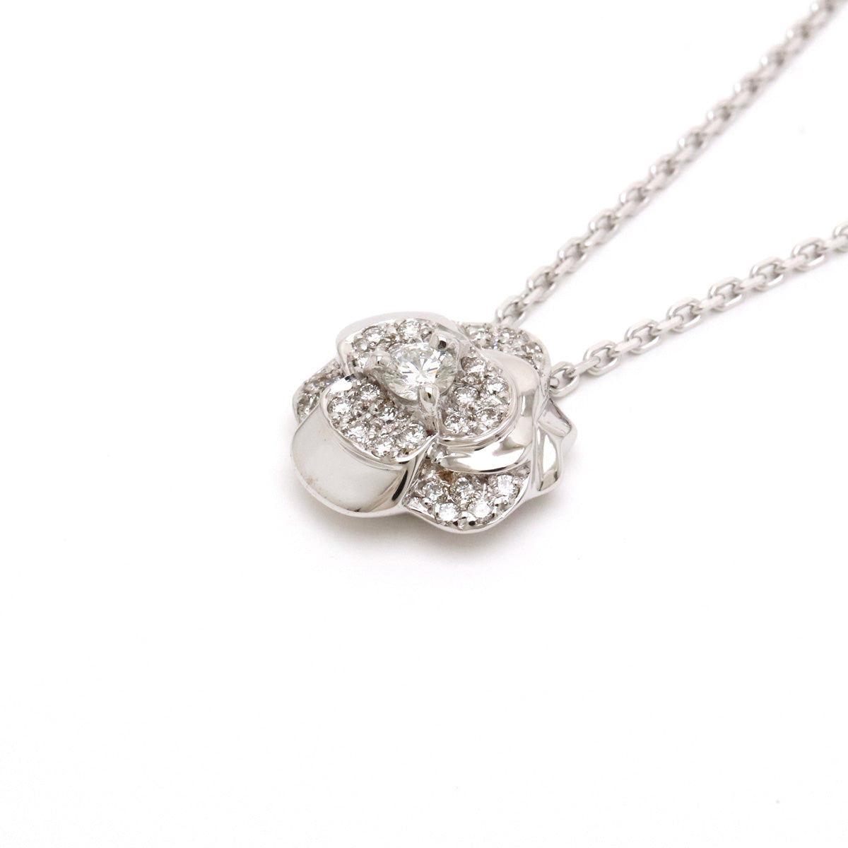 Chanel Camellia Pave Necklace K18WG 750WG White Gold Diamond