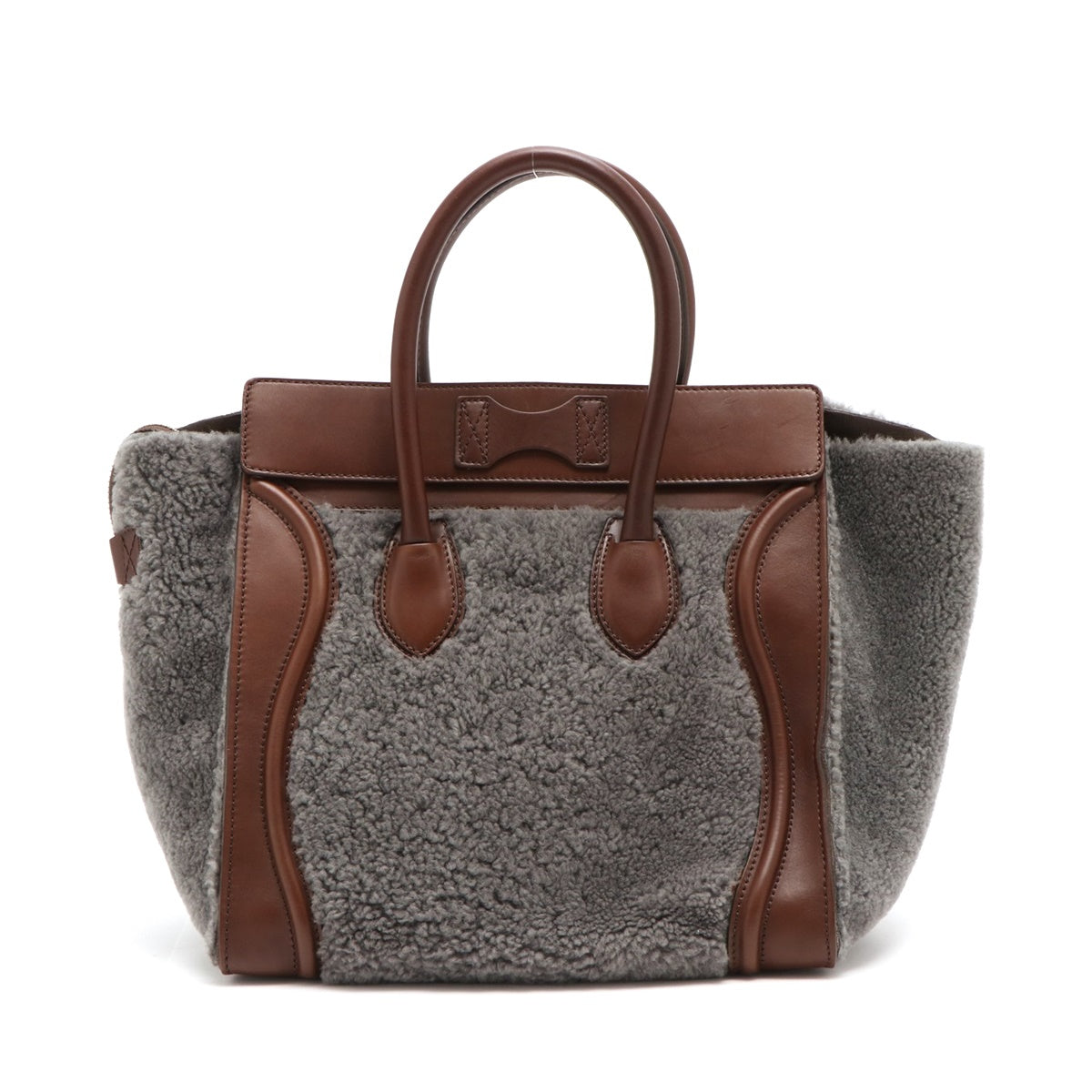 Celine Luggage Mini Leather Handbag Brown Grey