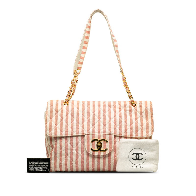 Chanel Decamatrace trip Cocomark Chain Shoulder Bag Pink White Cotton Lady CHANEL [More]