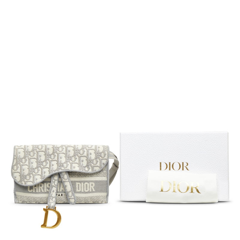 Dior Mini Saddle Bag Logo Jaguar D Gold  West Bag Body Bag Gray White Linen  Dior