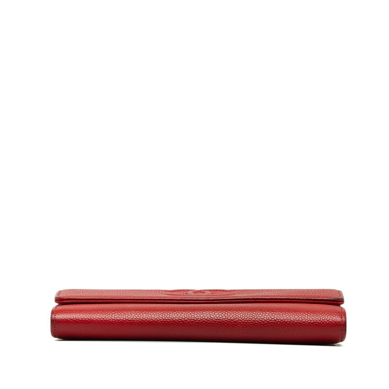 Chanel Cocomark Long Wallet Red Caviar   Chanel