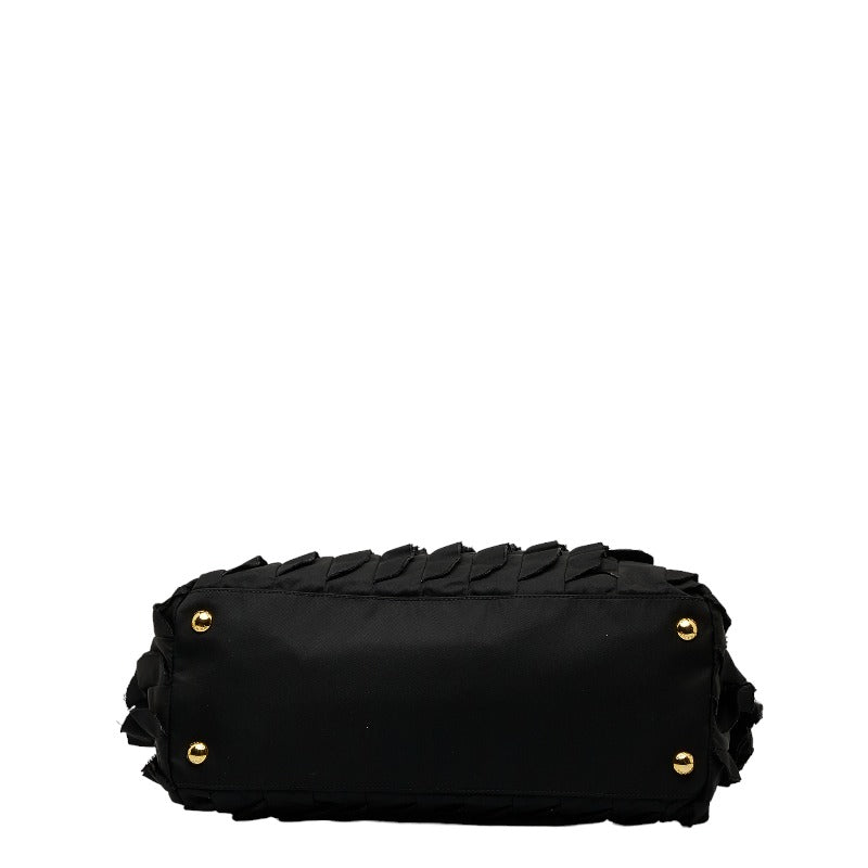 Prada Logo Chain Tote Bag Black Nylon