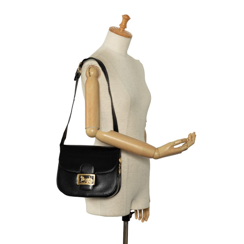 Celine Horse Wheel   Shoulder Bag Black Leather  Celine