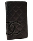 Chanel Combon Line Cocomark Long Wallet Two Foldable Wallet Black Leather Lady CHANEL [Originals]