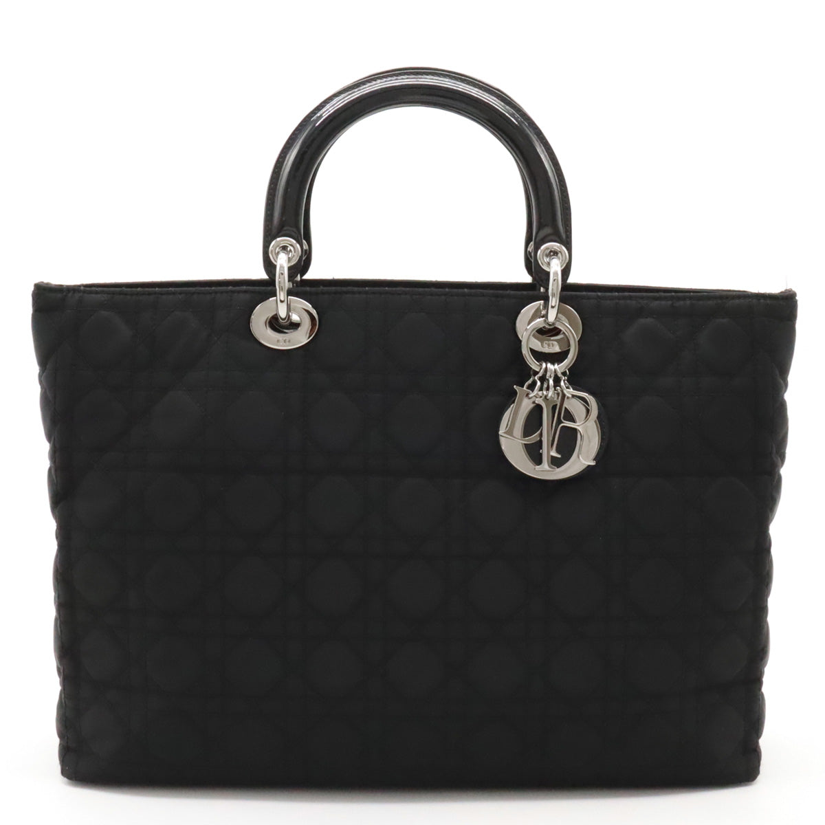 Christian Dior Tote Bag Nylon Patent Leather Black Silver Ladies