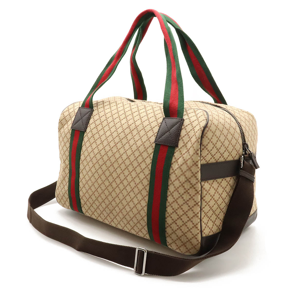 GUCCI Gucci Diamond Shellie Line Boston Bag 2WAY Shoulder Bag Canvas Beige Brown Outlet 374769