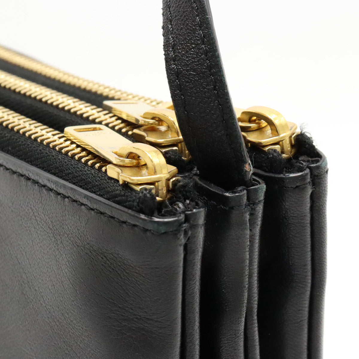 Celine Trio Small Shoulder Bag  Pulled  Ramskin Leather Black Black Gold  192033