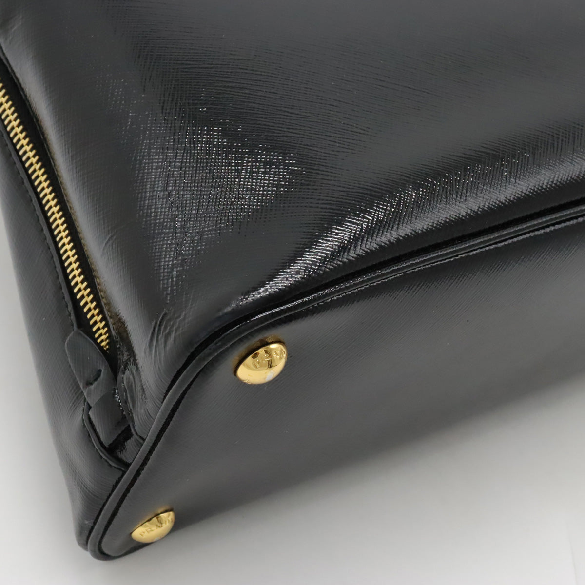 PRADA Promenade Handbag Patent Leather Saffiano Black Ladies