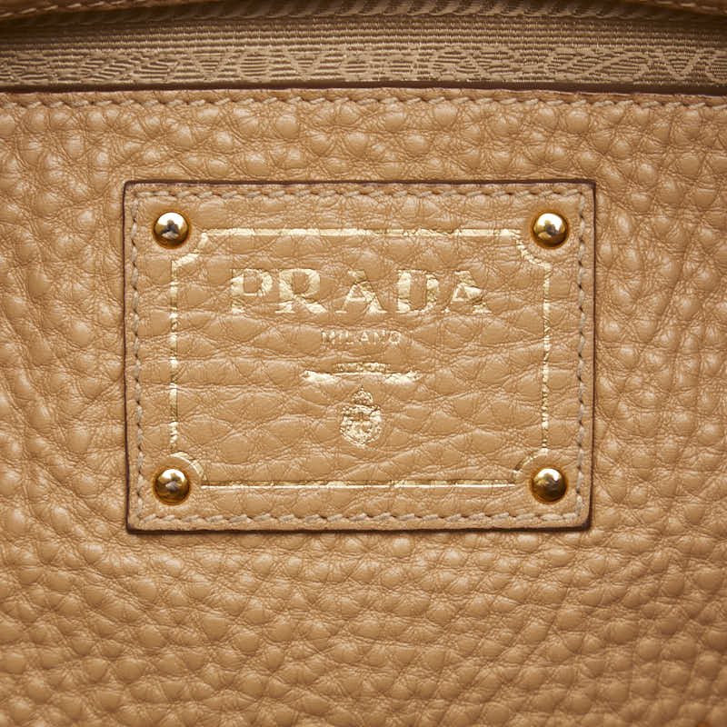 Prada Logo Gold  Boston Bag Shoulder Bag 2WAY Beige Leather  Prada