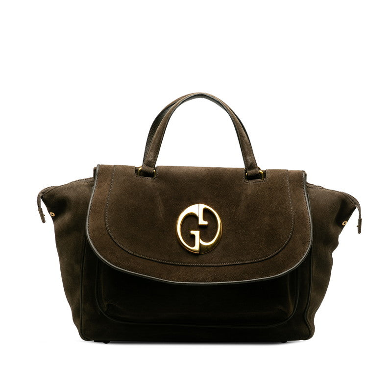 Gucci Double G Handbag Boston Bag 251813 Brown Suede