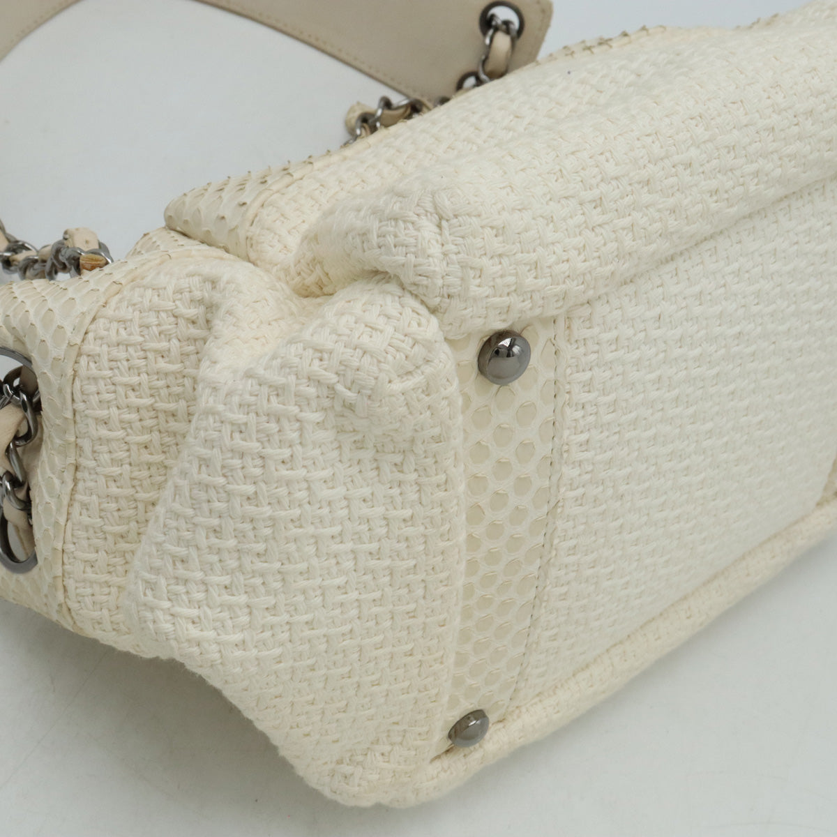 CHANEL Chanel Cocomark Wrapped Chain Bag One-Shoulder Shoulder Bag Cotton Canvas Pearson Ivory White Blumin