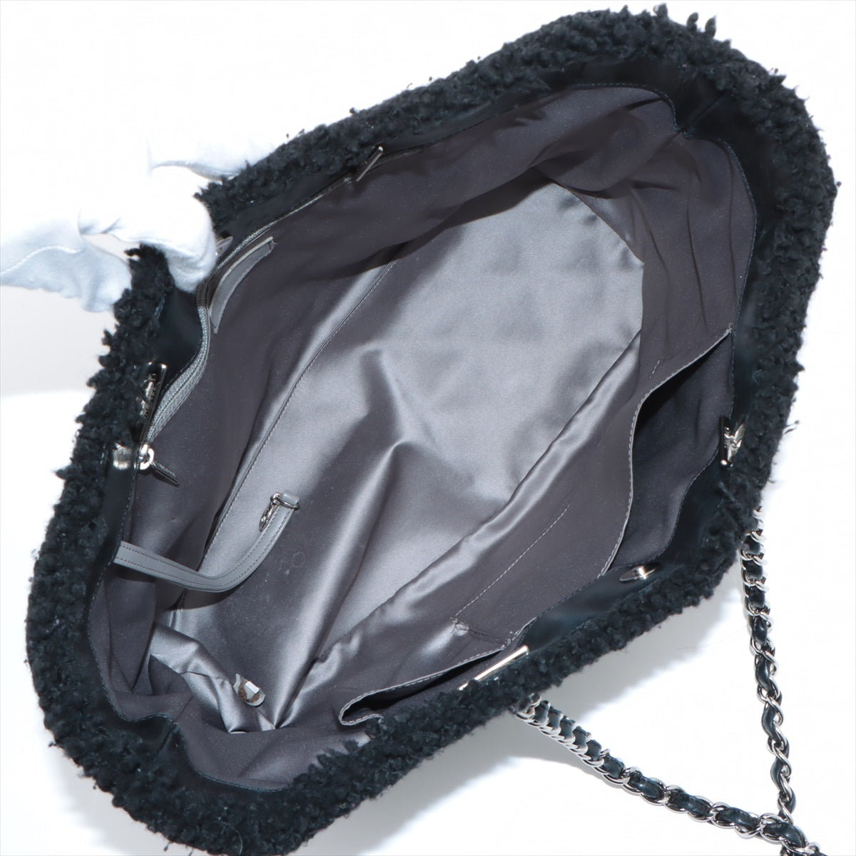 Chanel Coco Vinyl Leather Tote Bag Black Silver Gold  13th