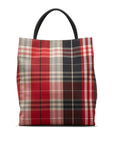 Burberry Nova Check Tote Bag Red Beige Canvas Leather Ladies
