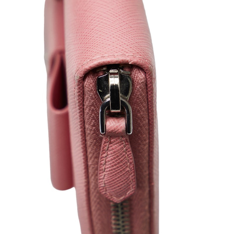 Prada Ribbon Long Zip Wallet in Saffiano Pink Leather