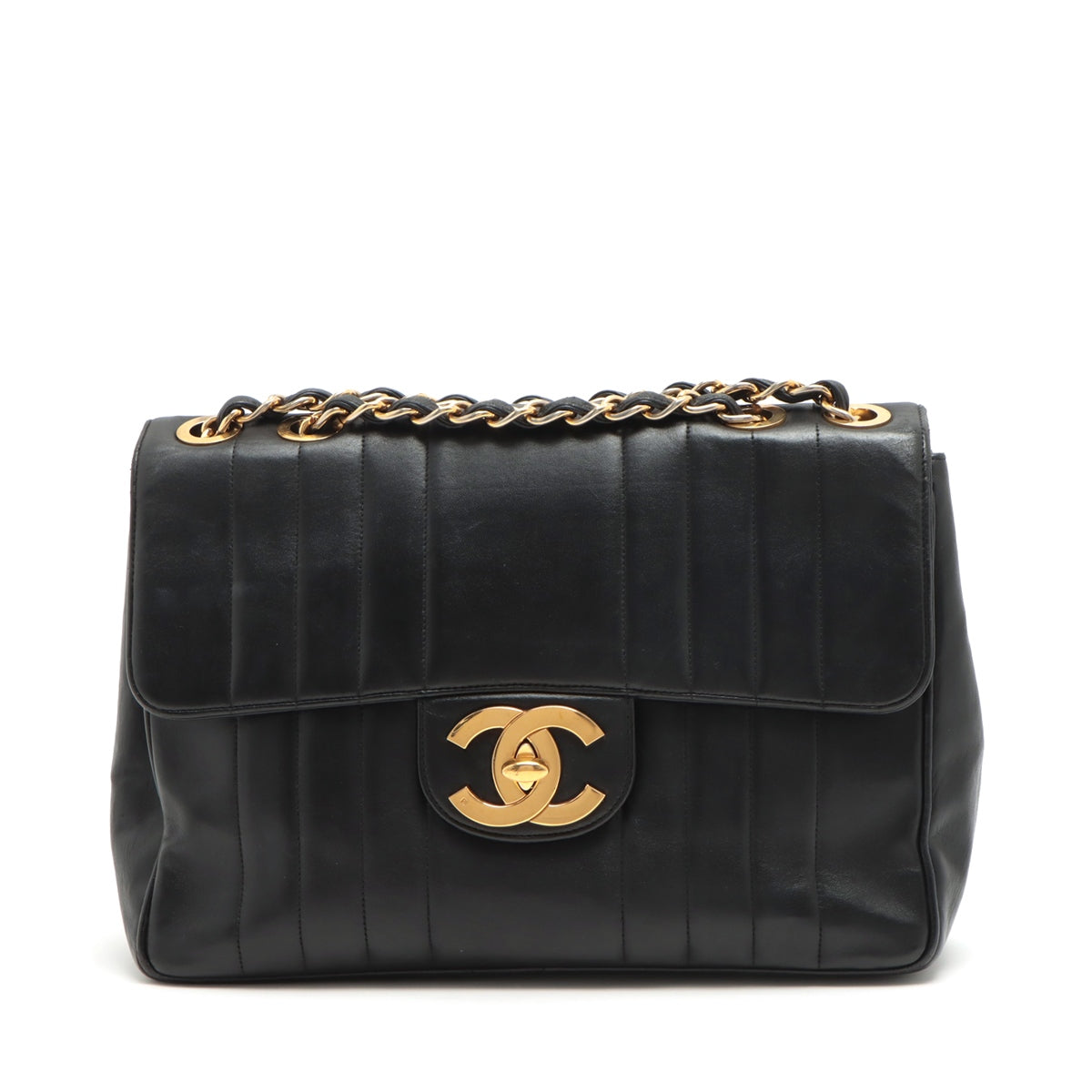 Chanel Deca Mademoiselle  Single Flap Double Chain Bag Black Gold  1st